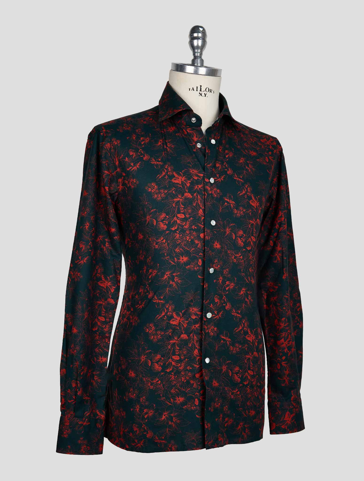 KITON DARK GREEN RED COTTON SHIRT 2