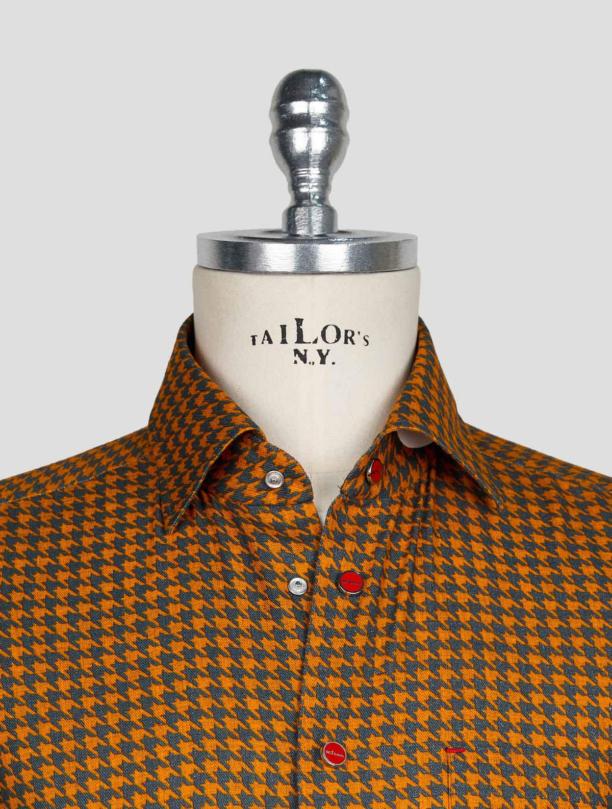 KITON DARK GRAY ORANGE COTTON SHIRT 4