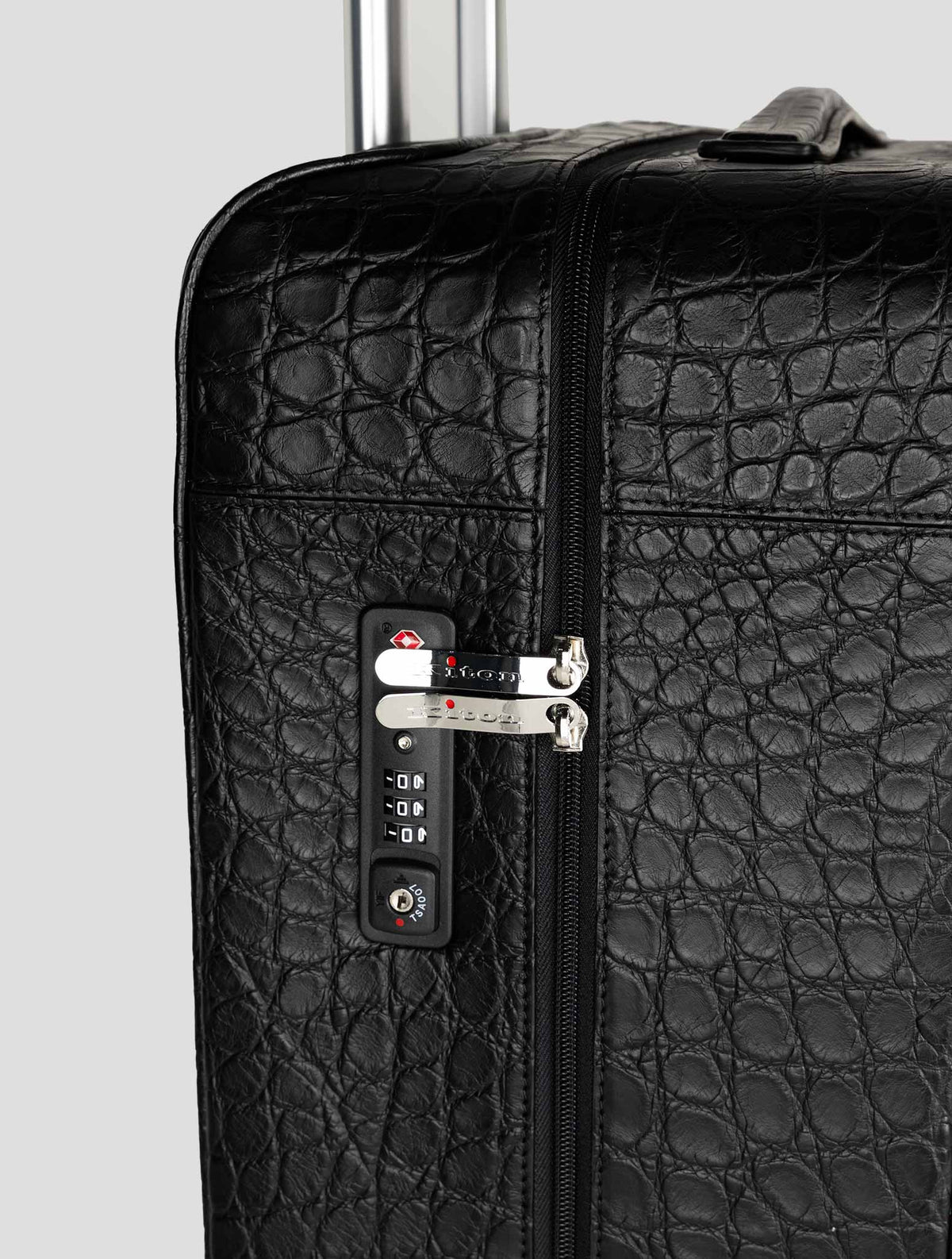 Kiton Black Leather Crocodile Trolley 5