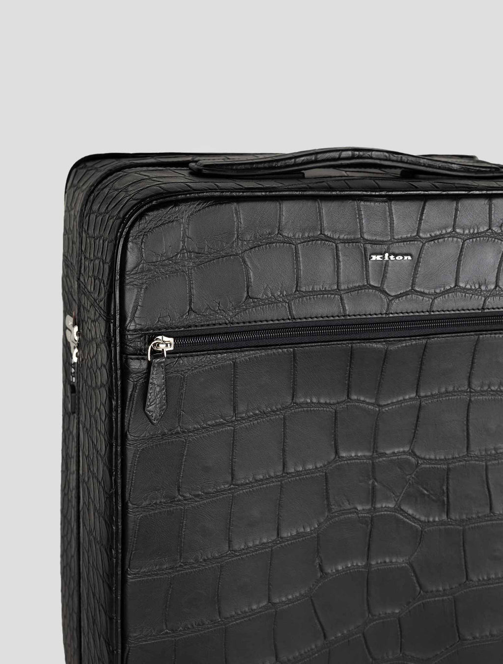 Kiton Black Leather Crocodile Trolley 6