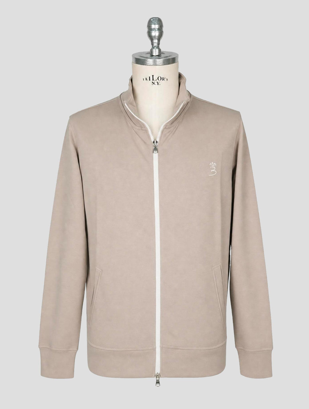 Barba Napoli Taupe Cotton Pa Sweater Full Zip 1