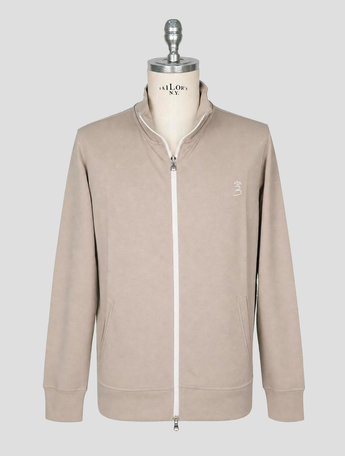 Barba Napoli Taupe Cotton Pa Sweater Full Zip 1