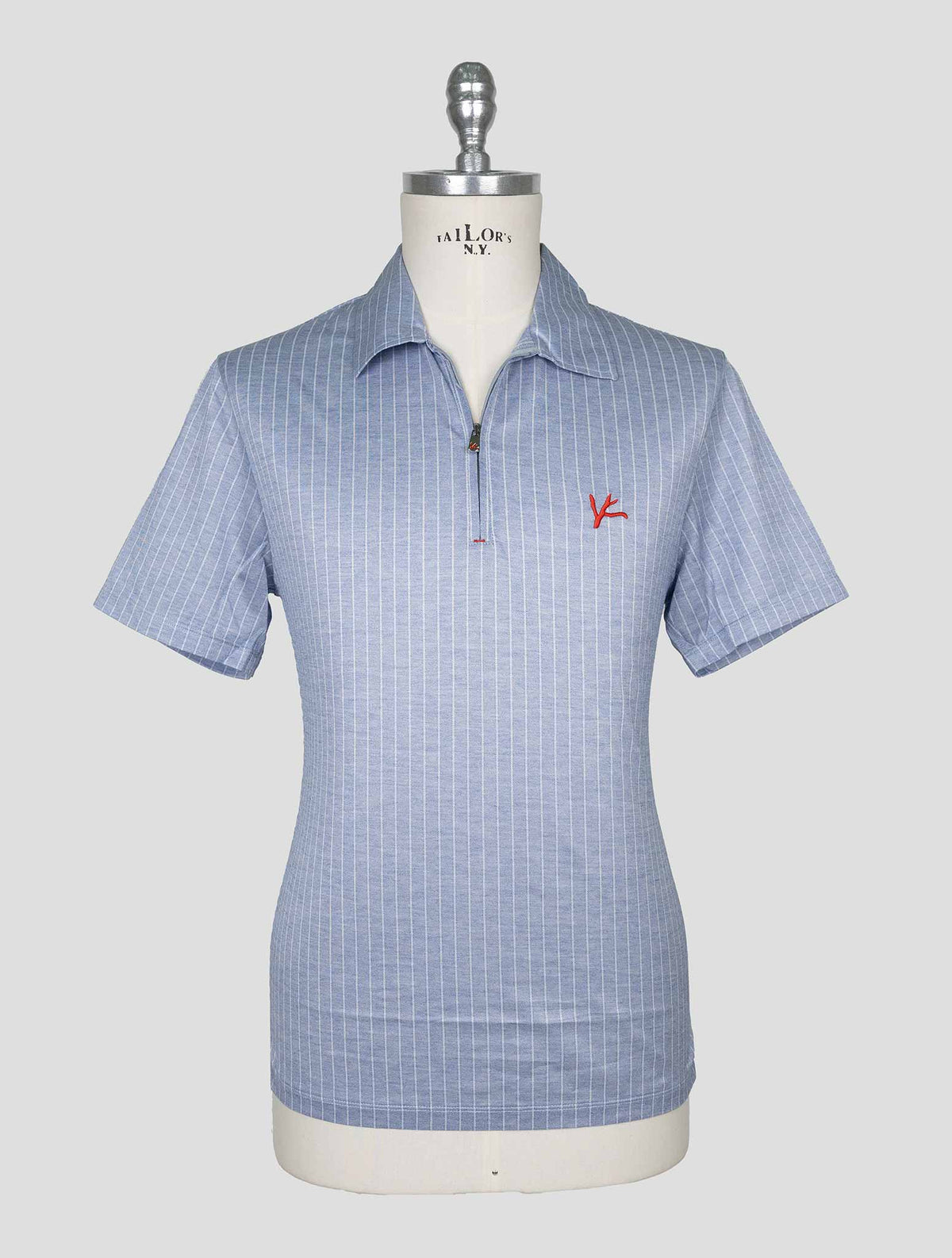 Isaia Light Blue White Cotton Polo 1