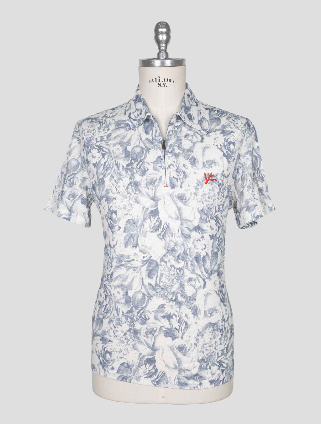 Isaia Blue White Linen Polo 1