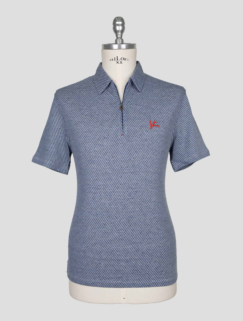 Isaia Blue White Cotton Linen Polo 1