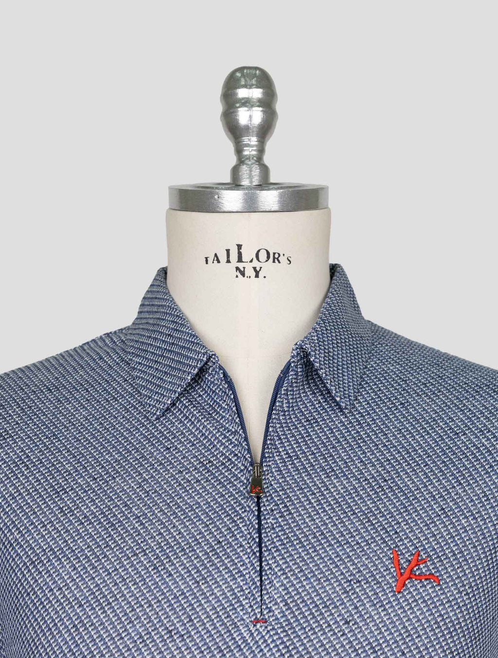 Isaia Blue White Cotton Linen Polo 4