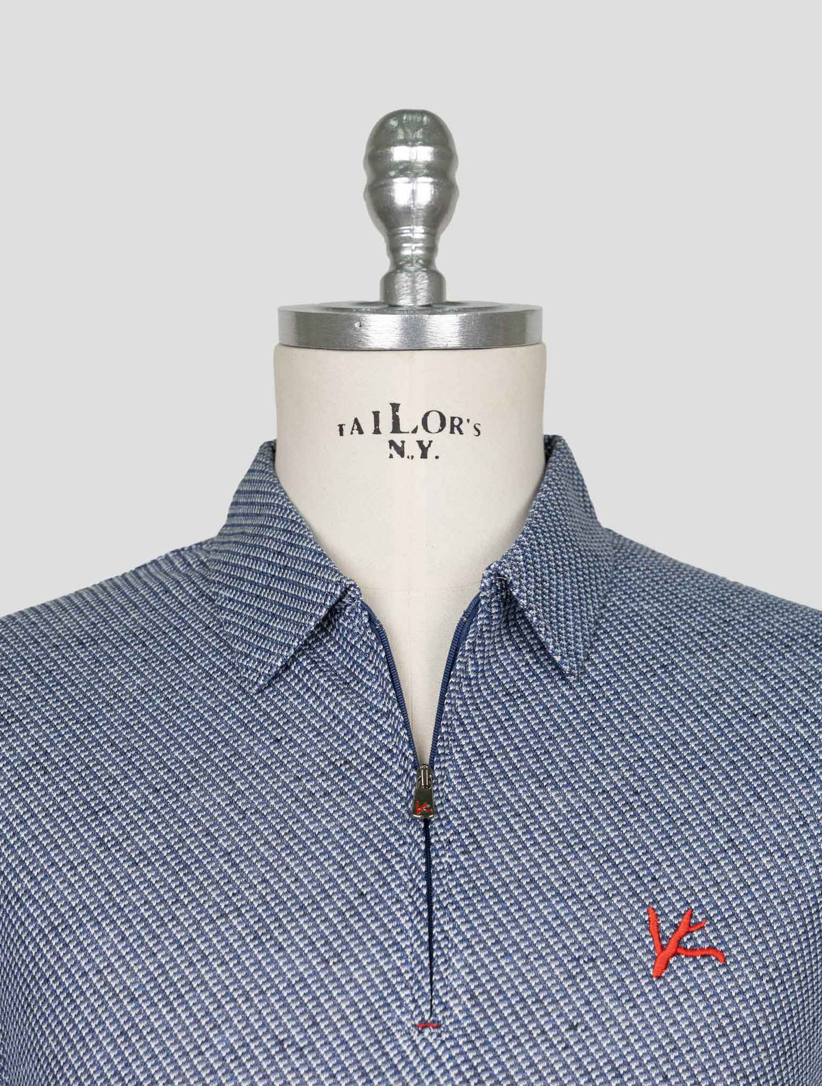 Isaia Blue White Cotton Linen Polo 4