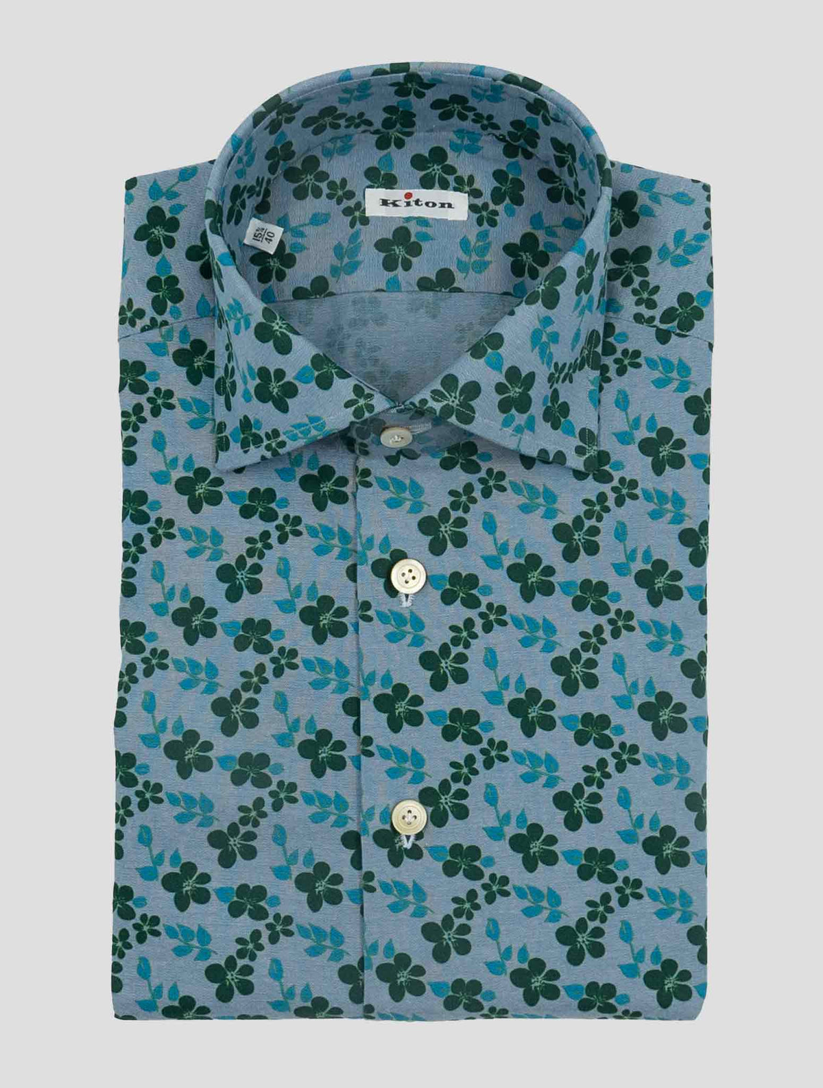 Kiton Light blue Green Cotton Shirt 1