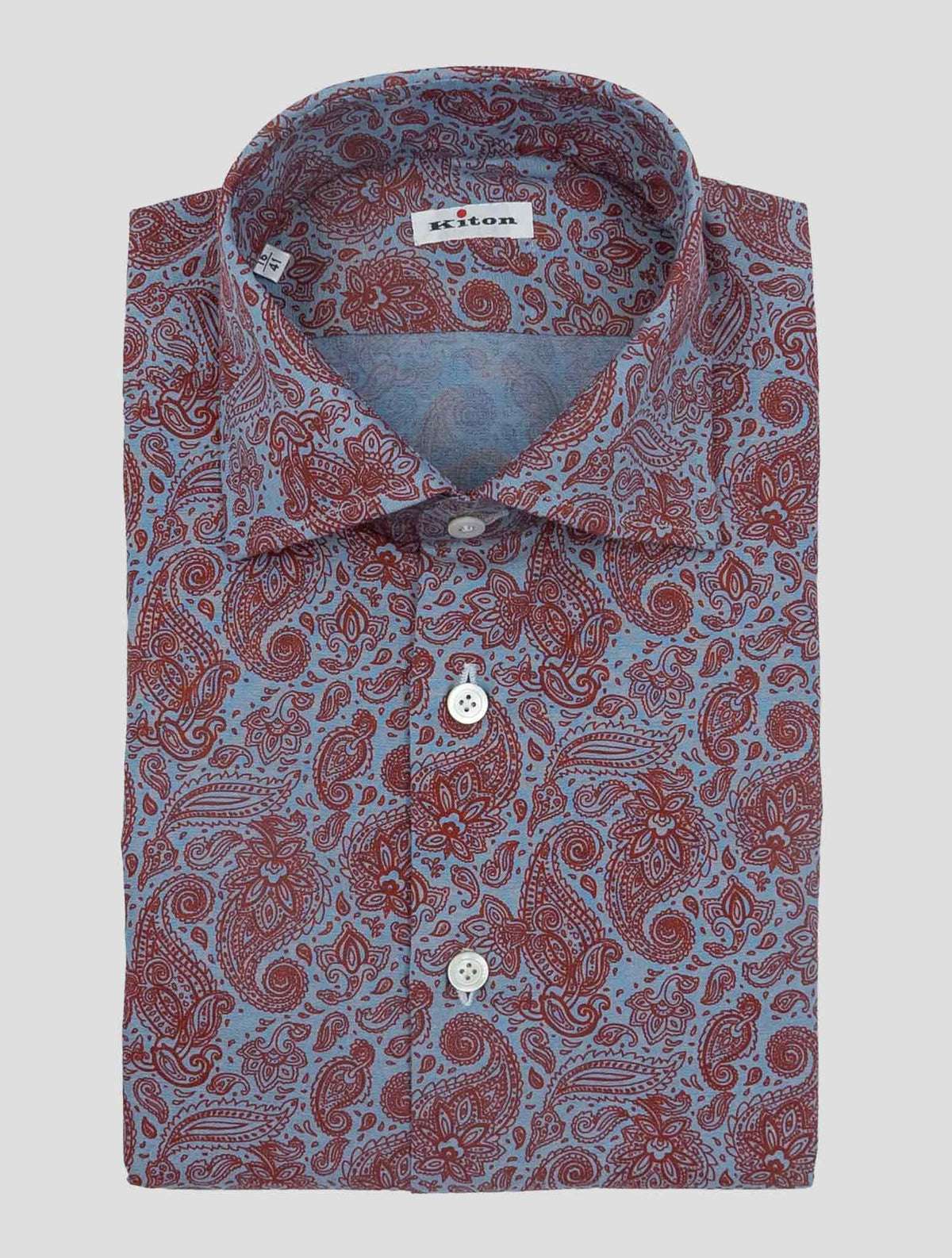 Kiton Light Blue Red Cotton Shirt 1