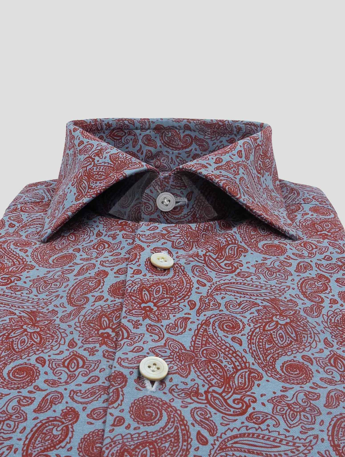 Kiton Light Blue Red Cotton Shirt 2