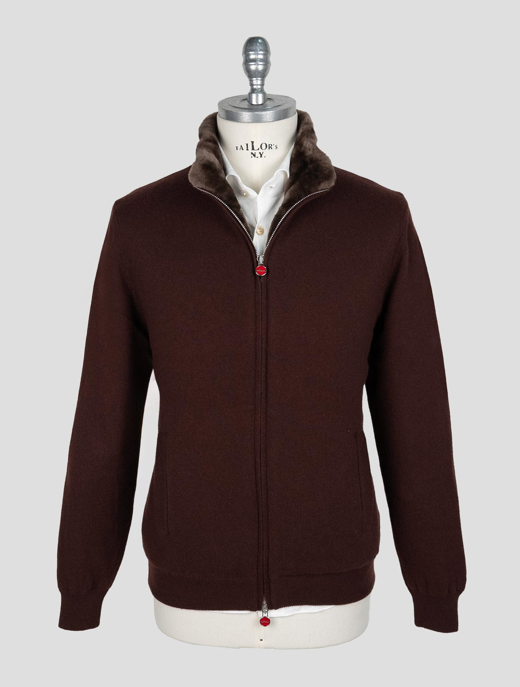 Kiton Burgundy Cashmere Sheepskin fur Coat 1