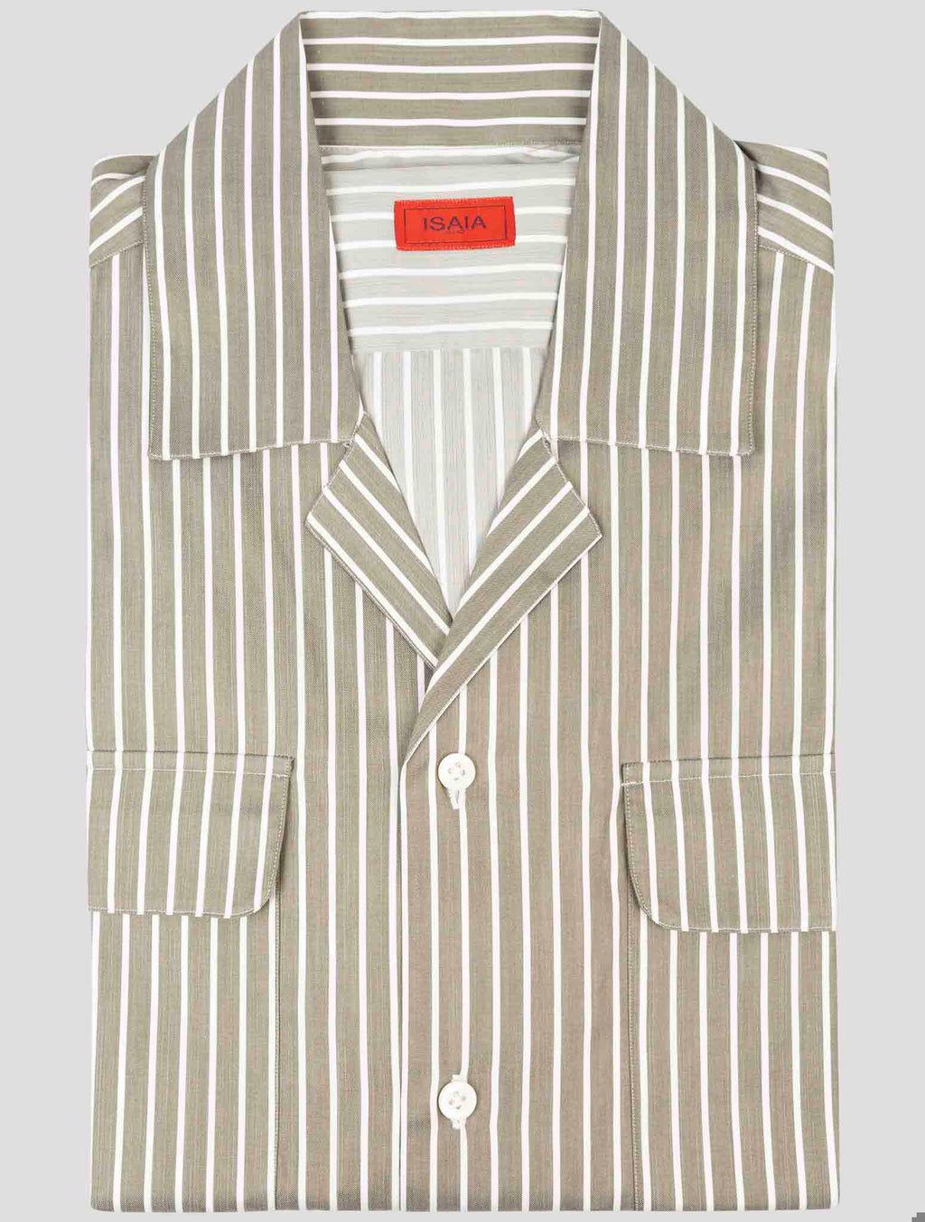 Isaia Green White Cotton Short Sleeve shirt 1