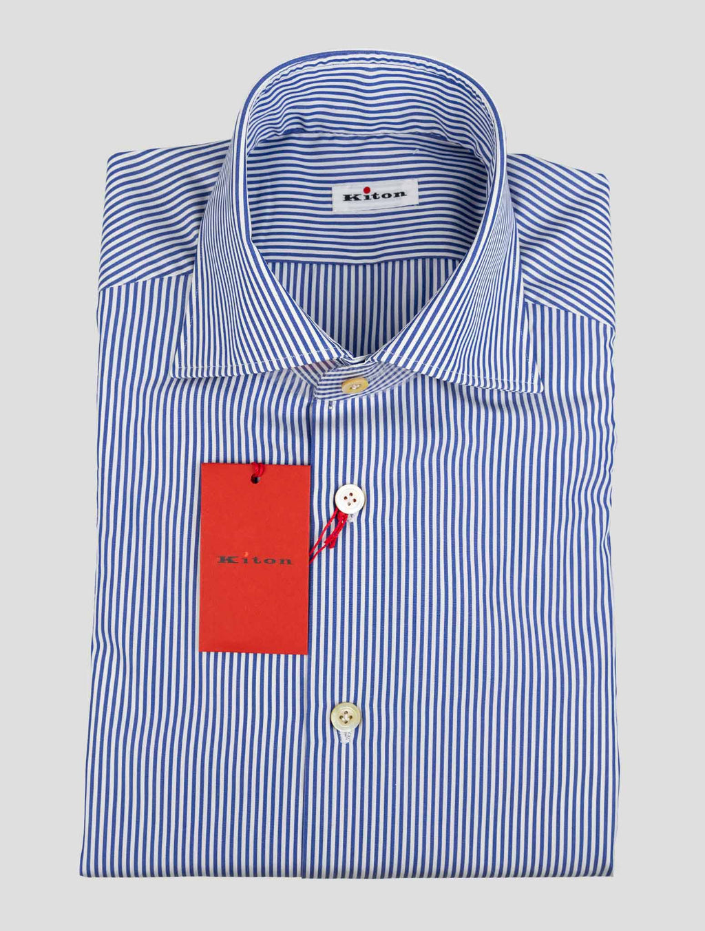 Kiton Blue White Cotton Shirt 1
