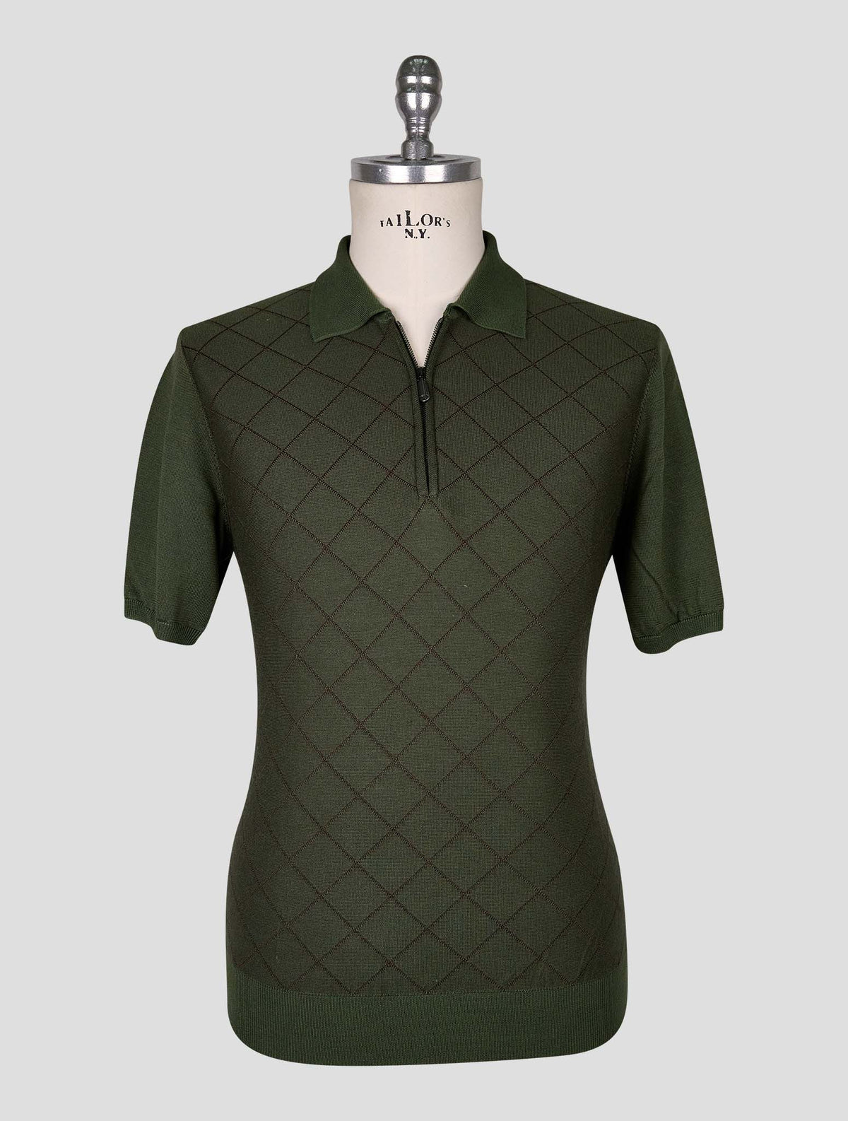 Cesare AttolinI Green Burgundy Silk Polo Half Zip 1