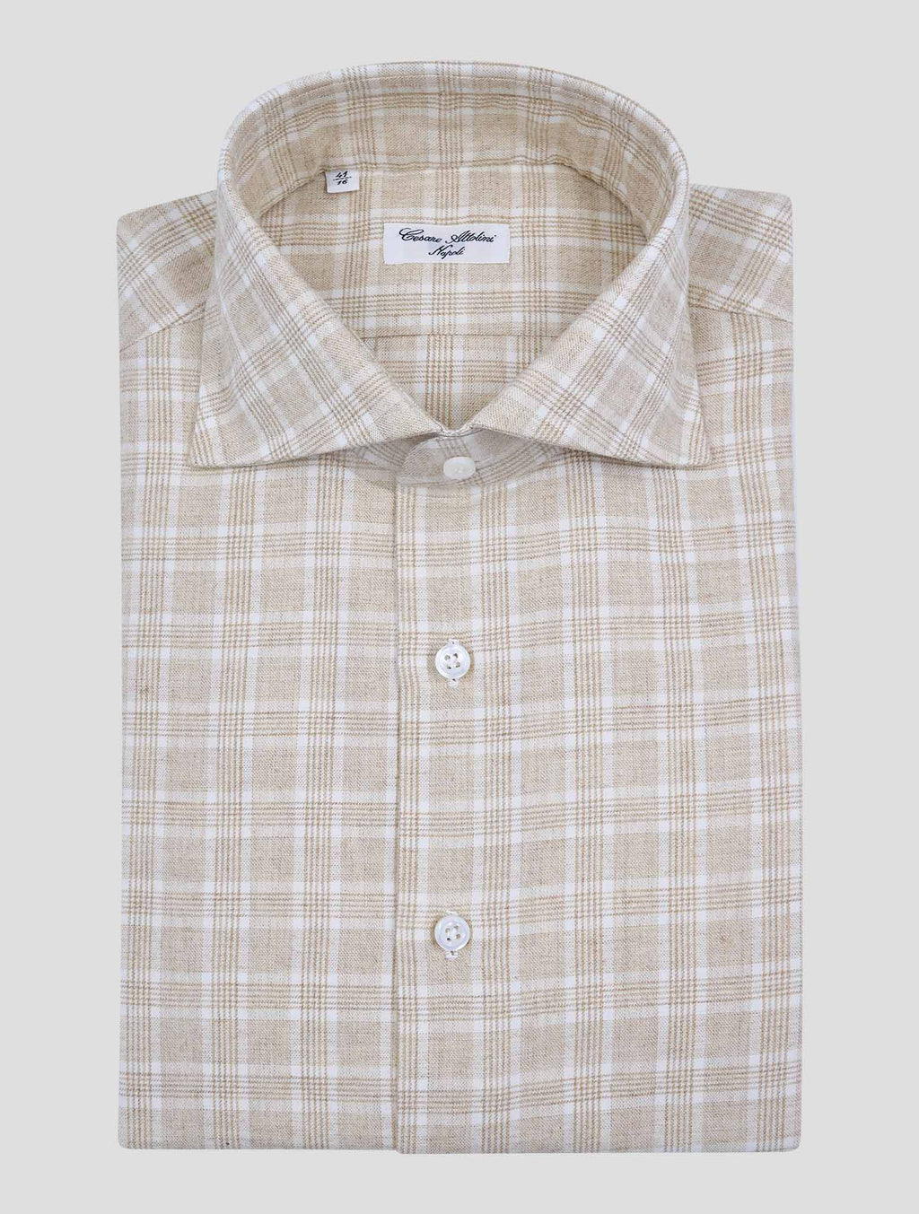 Cesare Attolini Beige White Cotton Cashmere Shirt 1