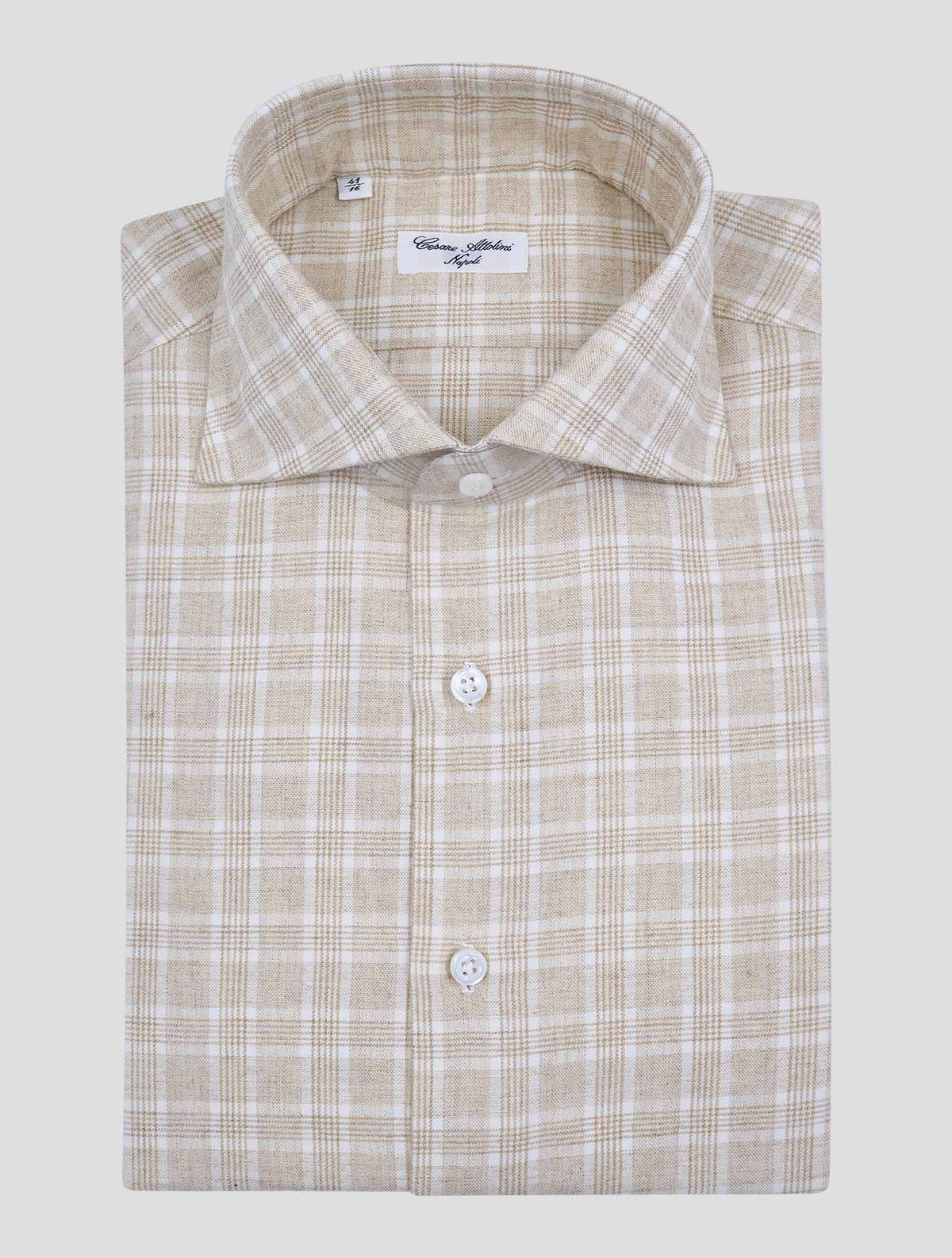 Cesare Attolini Beige White Cotton Cashmere Shirt 1