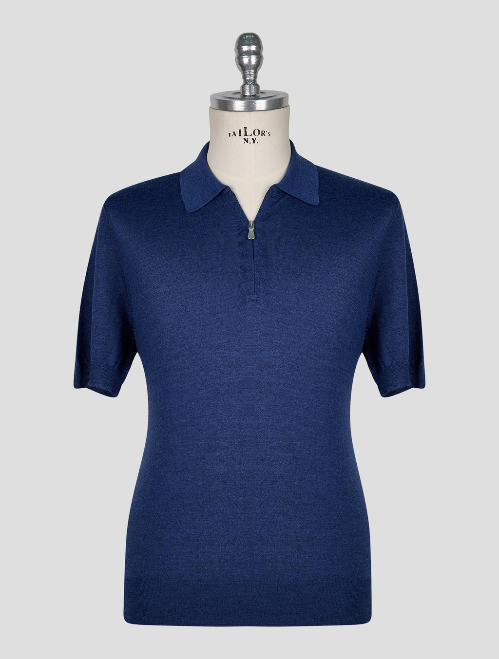 Gran Sasso Blue Virgin Wool Cashmere Silk Sweater Polo 1