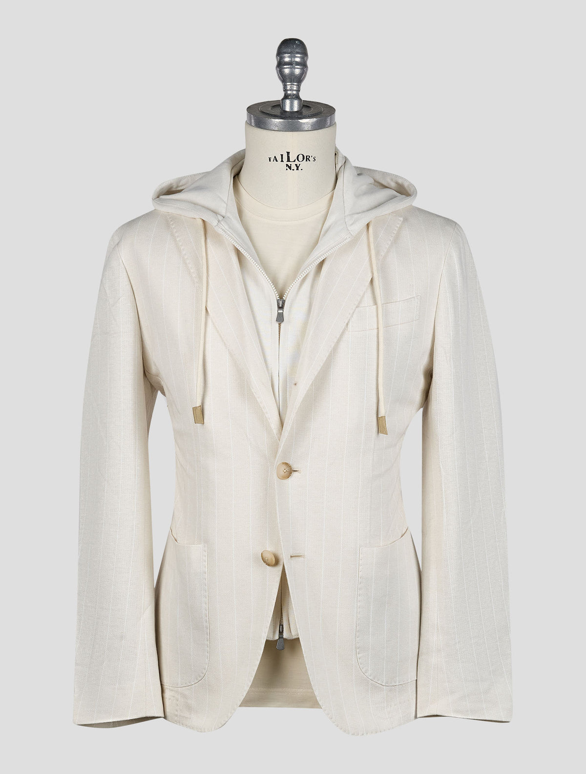 Gran Sasso Beige White Cotton Linen Blazer 1