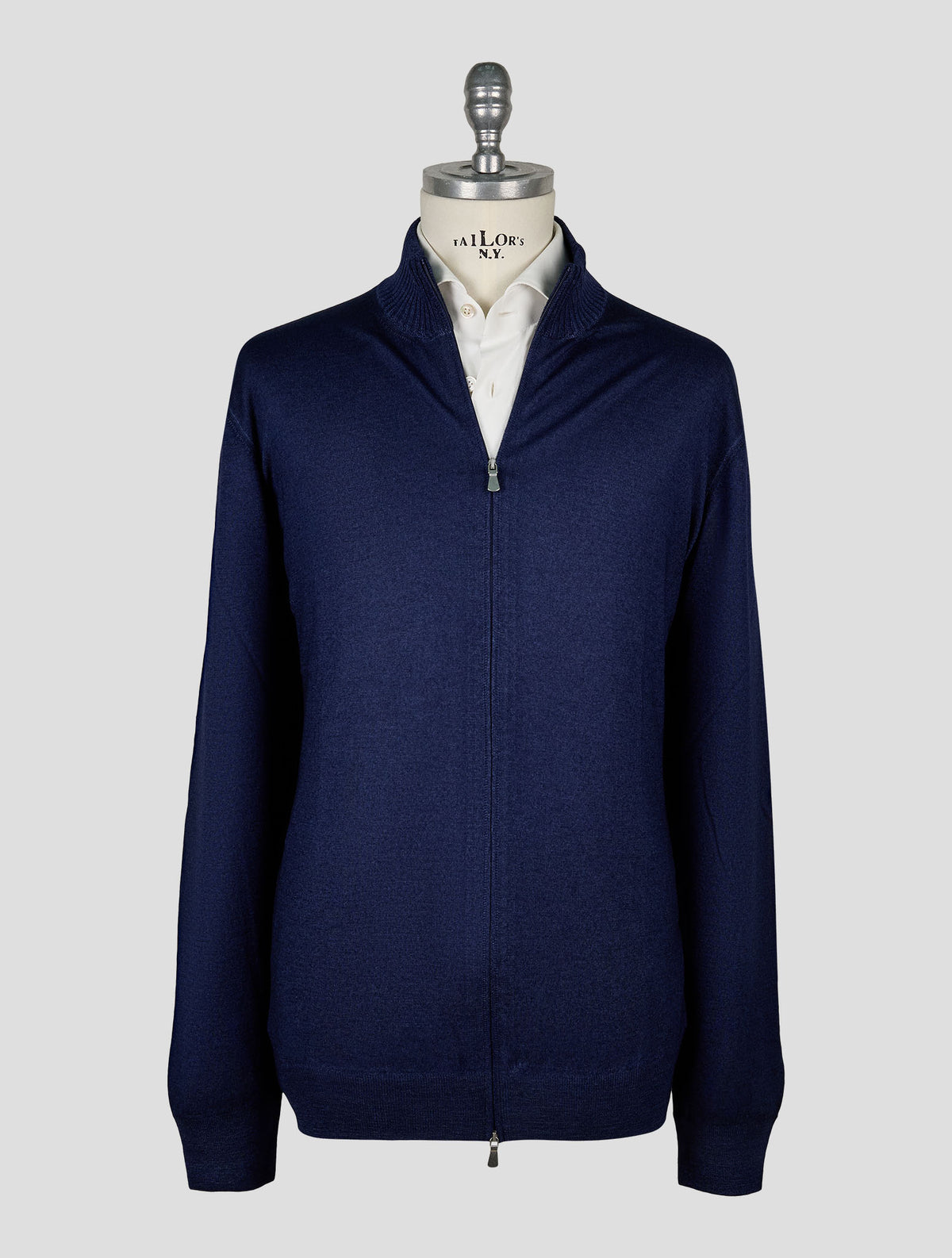 Gran Sasso Dark Blue Virgin Wool Sweater Full Zip 1