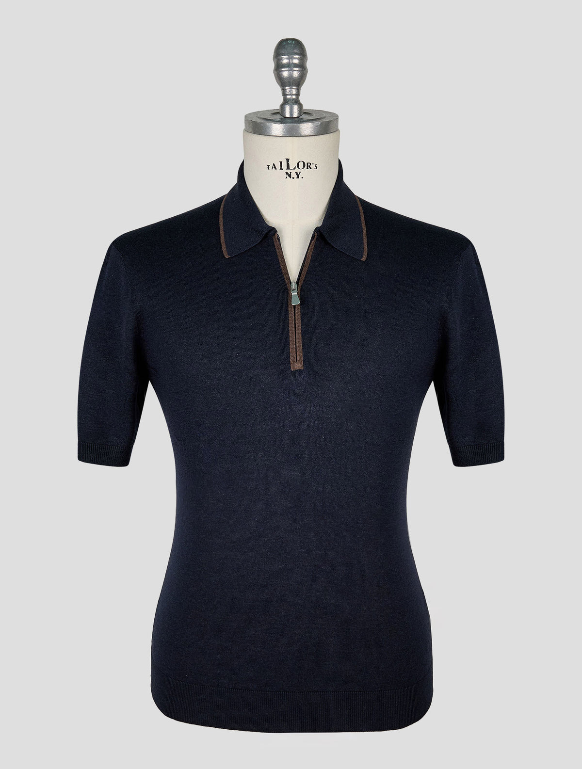 Gran Sasso Dark Blue Silk Polo Half Zip 1
