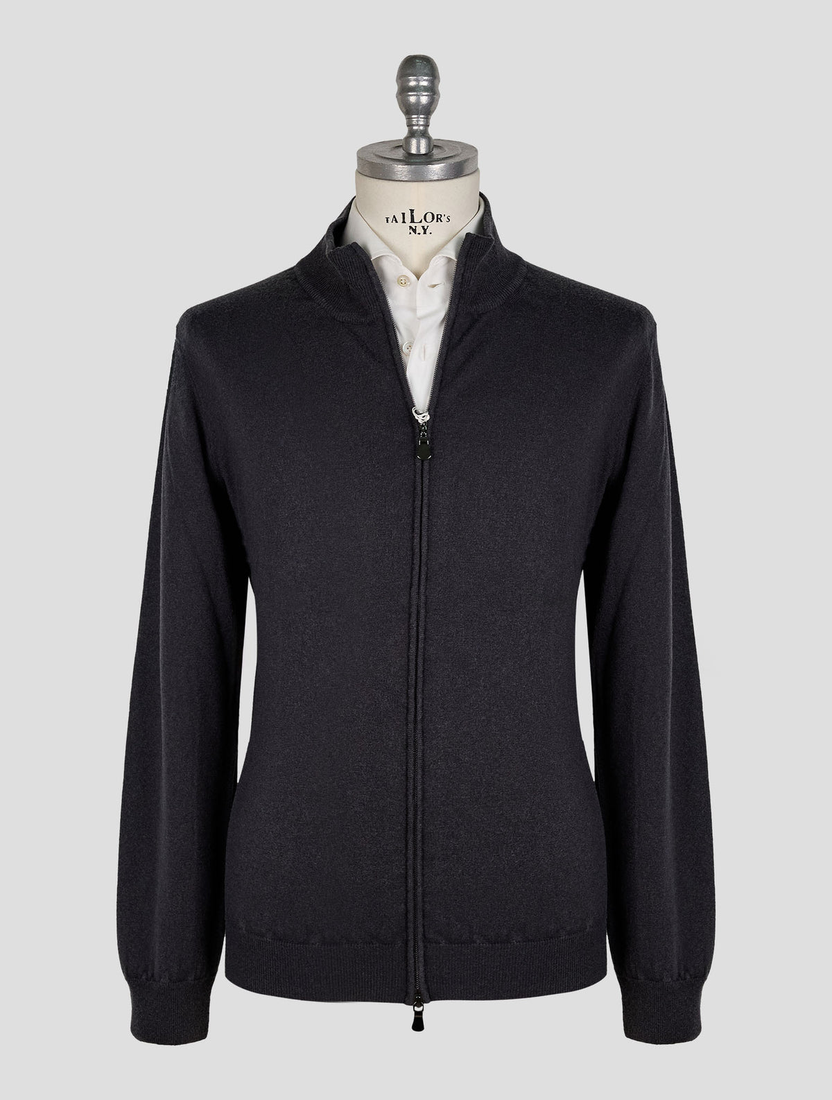 Finamore 1925 Dark Gray Wool Sweater Full Zip