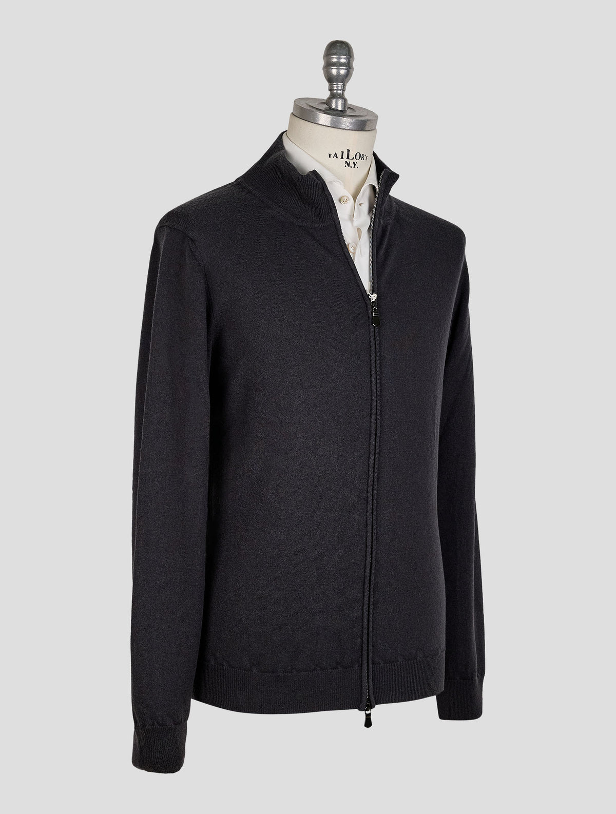 Finamore 1925 Dark Gray Wool Sweater Full Zip
