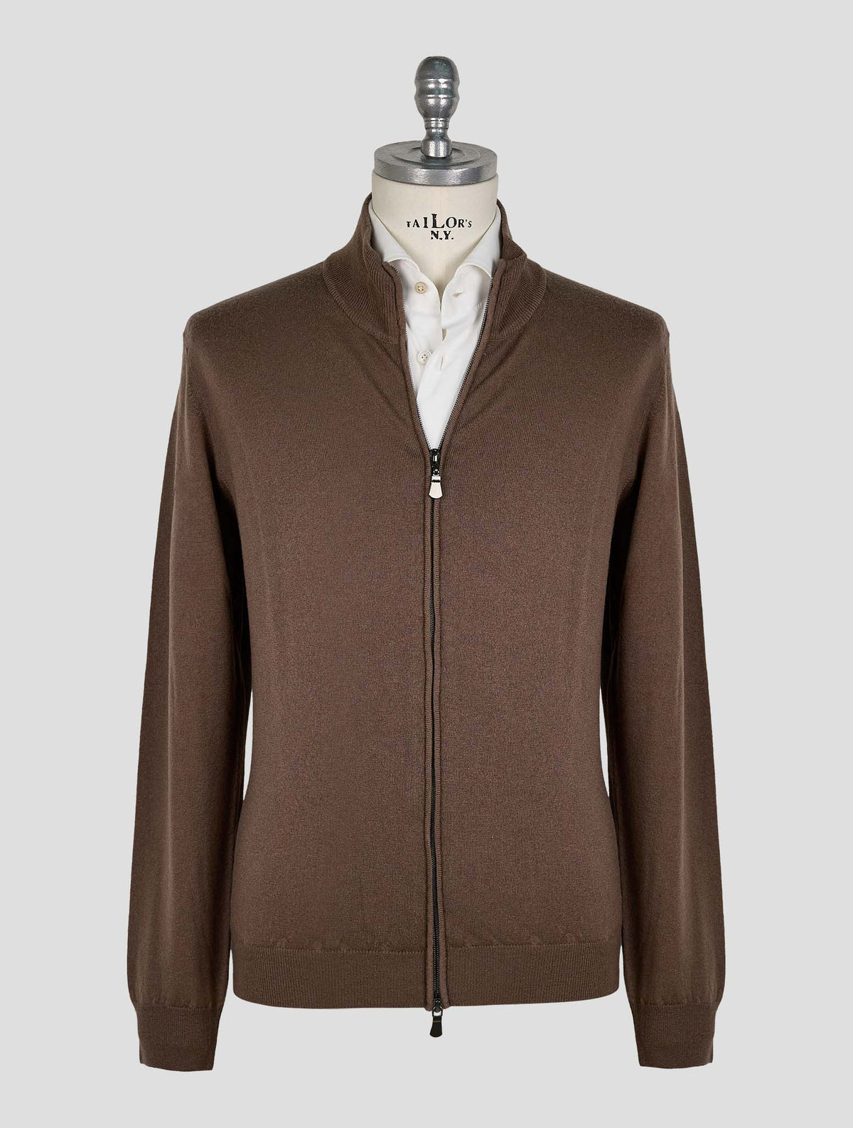 Finamore 1925 Brown Wool Sweater Full Zip