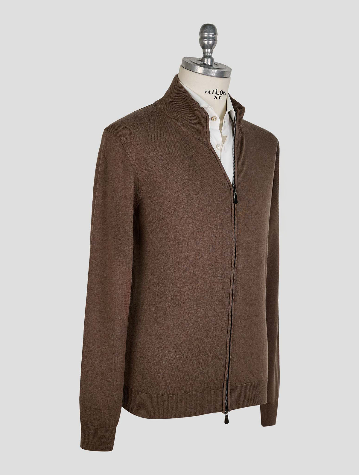 Finamore 1925 Brown Wool Sweater Full Zip
