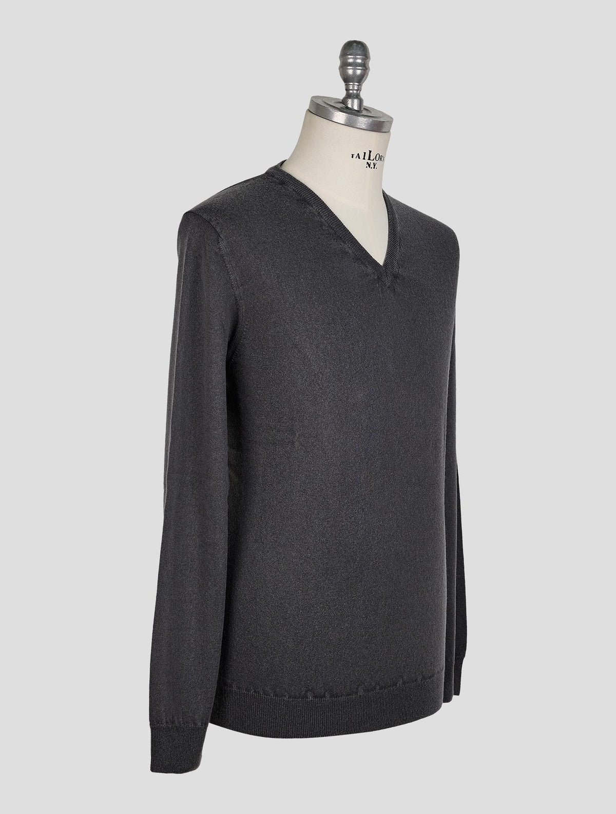 Finamore 1925 Dark Gray Wool Sweater V-Neck