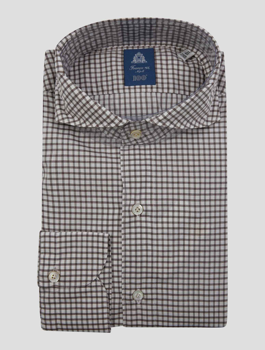 Finamore 1925 Brown White Cotton Shirt Tokyo