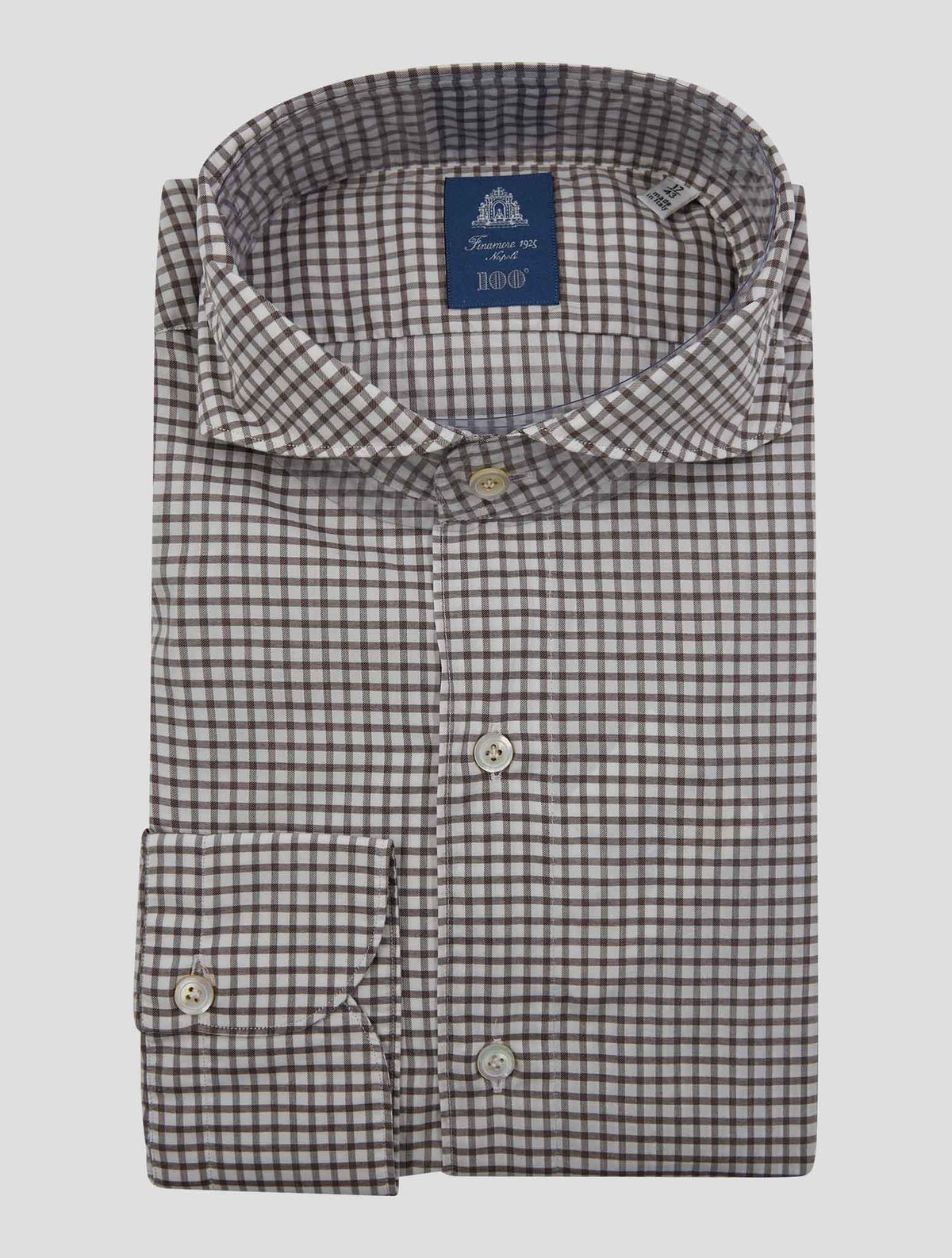 Finamore 1925 Brown White Cotton Shirt Tokyo