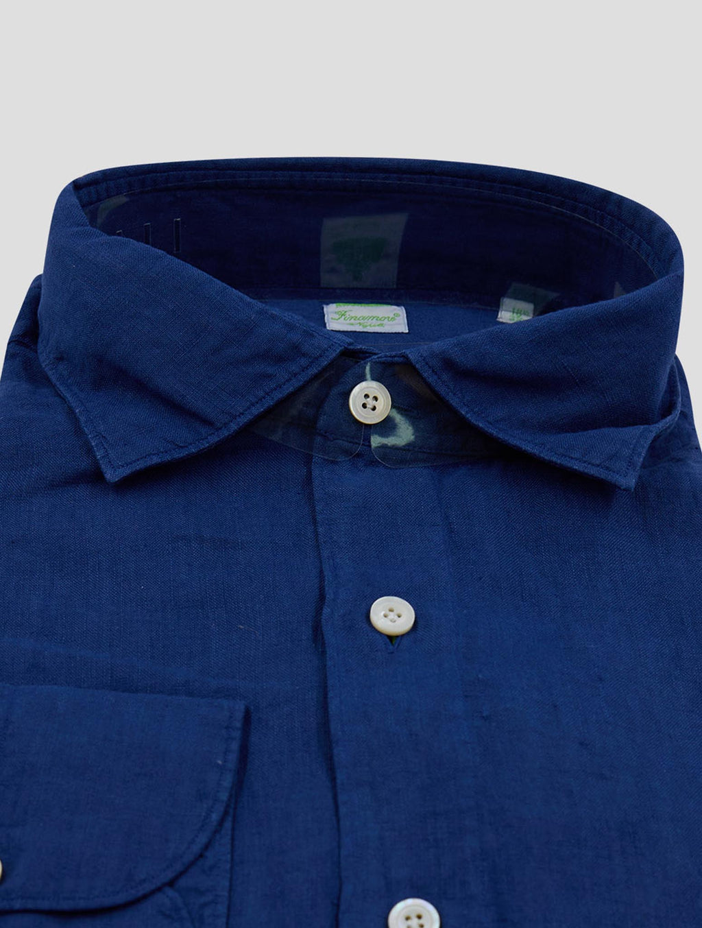 Finamore 1925 Dark Blue Linen Shirt Tokyo