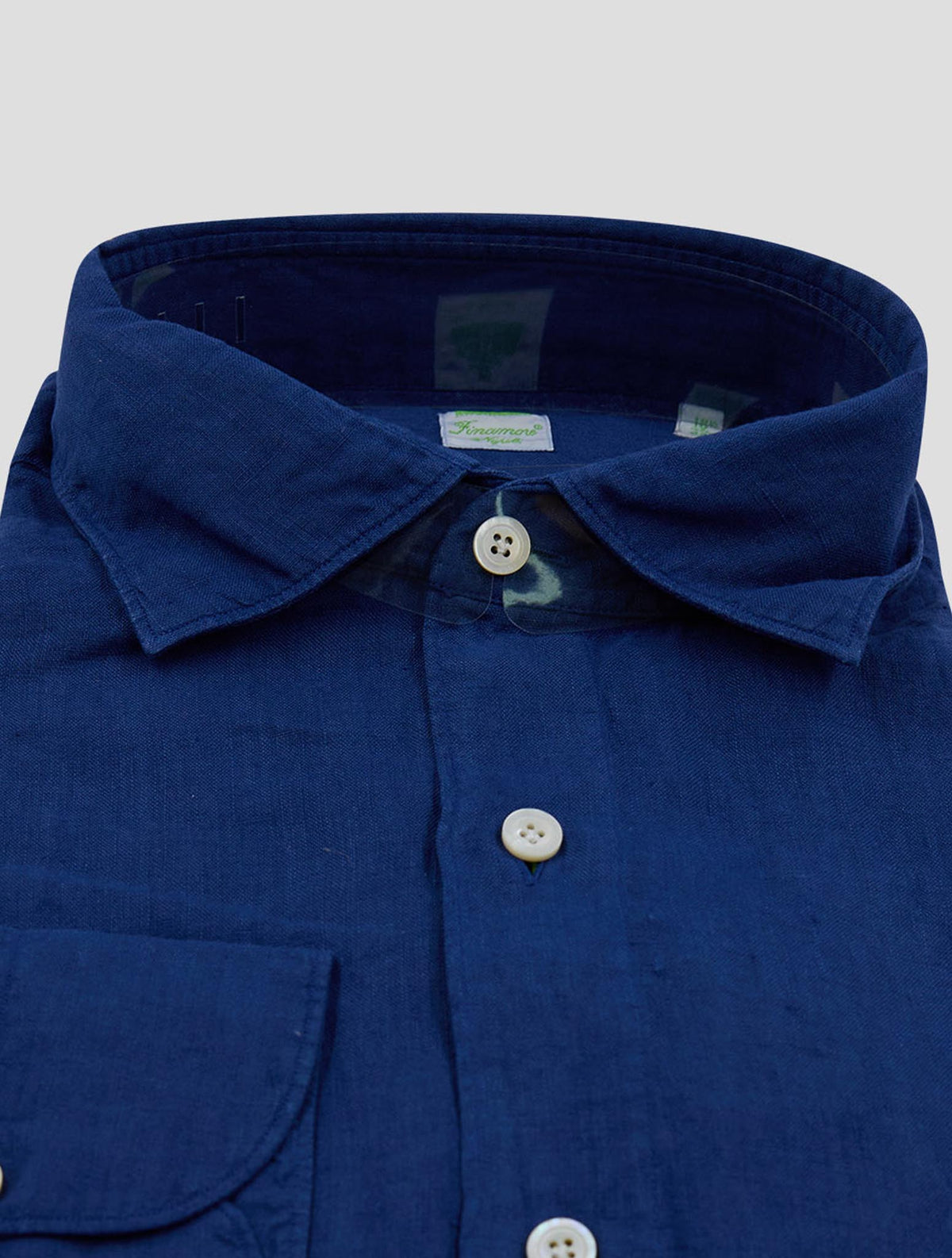 Finamore 1925 Dark Blue Linen Shirt Tokyo
