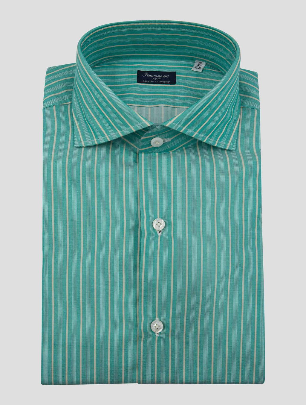 Finamore 1925 Green White Cotton Shirt NAPOLI