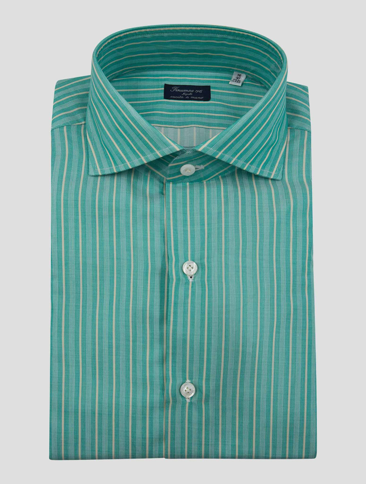 Finamore 1925 Green White Cotton Shirt NAPOLI