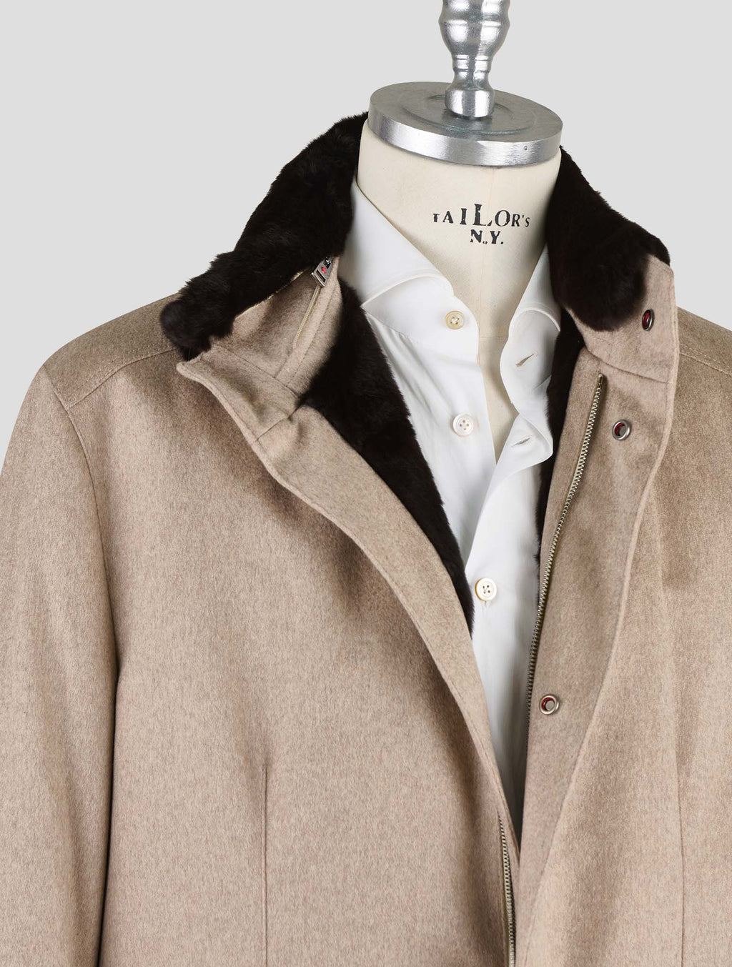 Kired Beige Cashmere Weasel Fur Coat