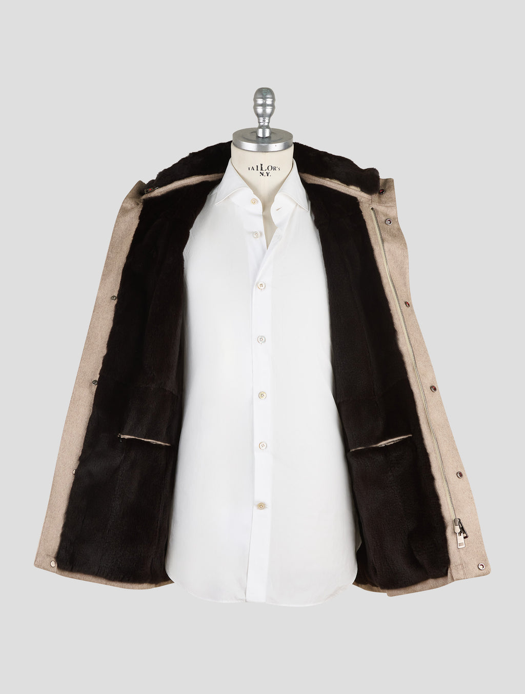 Kired Beige Cashmere Weasel Fur Coat