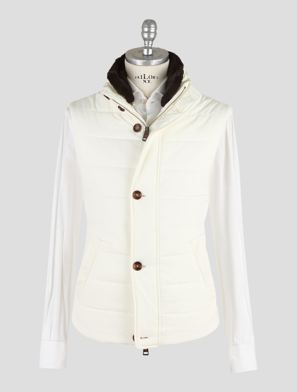 Kired White Pl Beaver Fur Collar Gilet Coat
