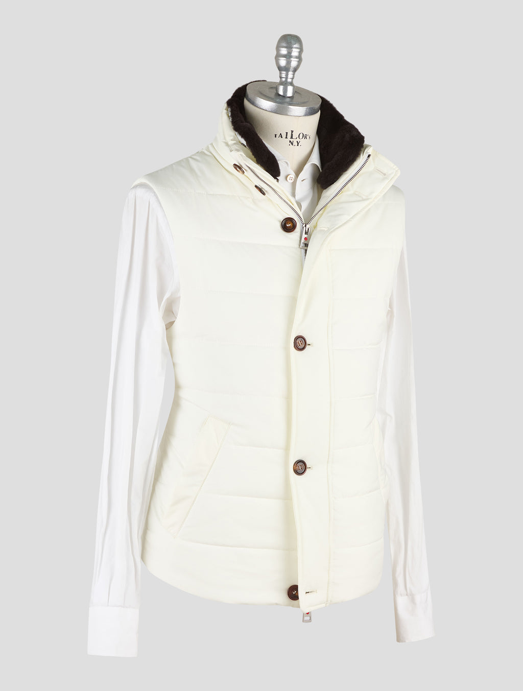 Kired White Pl Beaver Fur Collar Gilet Coat