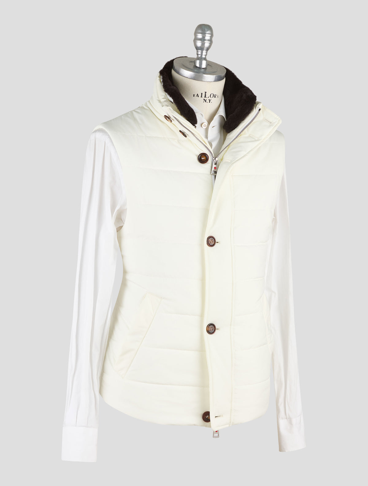 Kired White Pl Beaver Fur Collar Gilet Coat