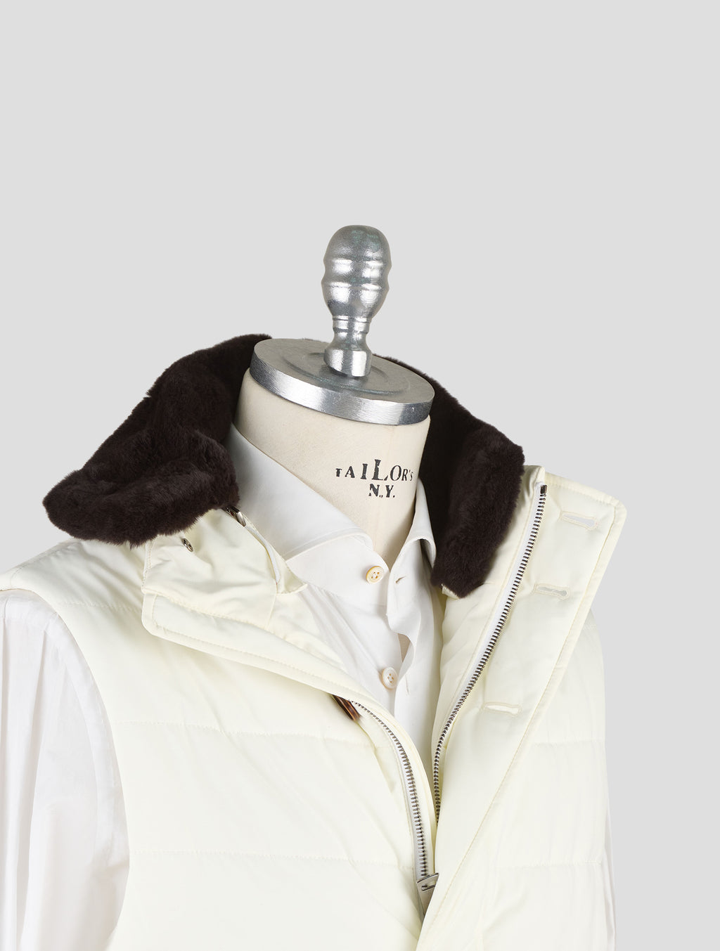 Kired White Pl Beaver Fur Collar Gilet Coat