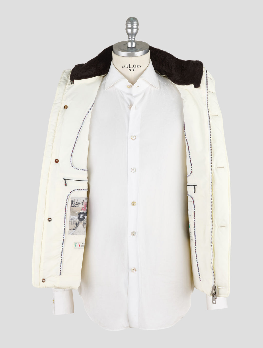 Kired White Pl Beaver Fur Collar Gilet Coat