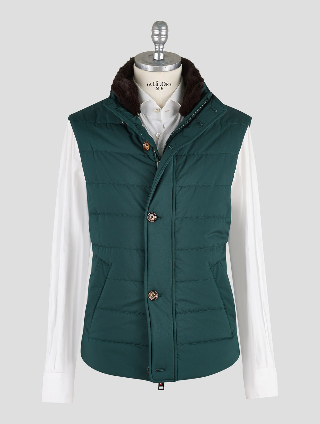 Kired Green Pl Beaver Fur Collar Gilet Coat