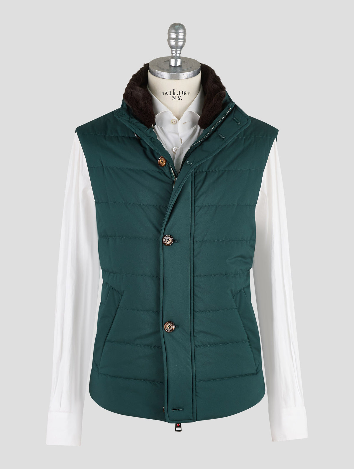 Kired Green Pl Beaver Fur Collar Gilet Coat