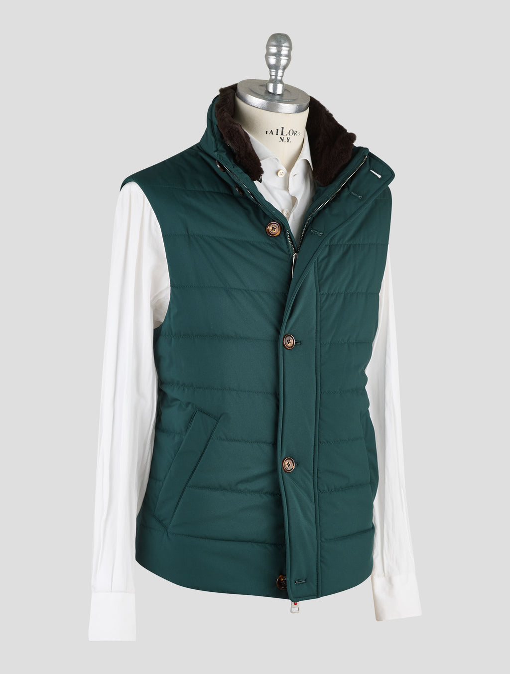 Kired Green Pl Beaver Fur Collar Gilet Coat