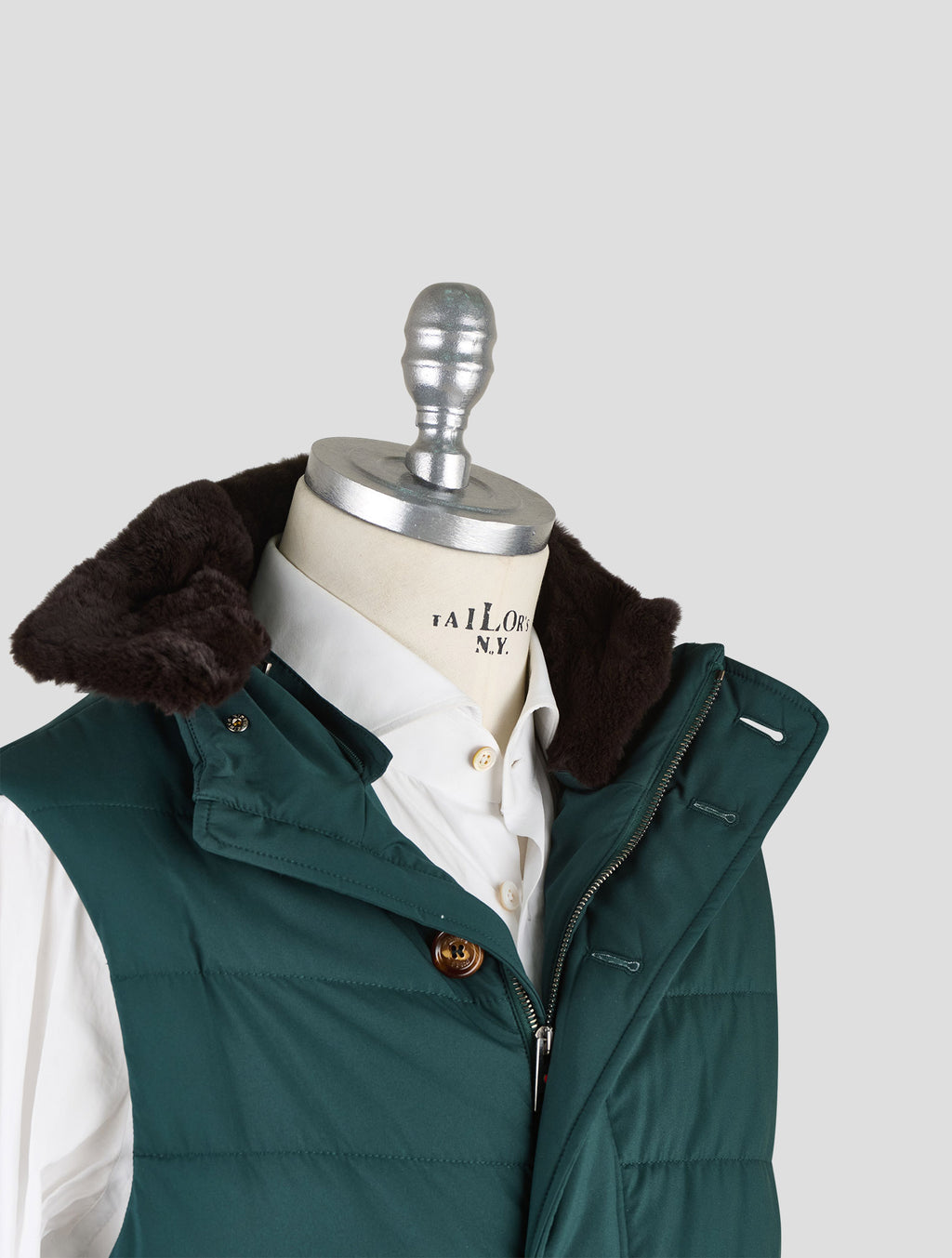 Kired Green Pl Beaver Fur Collar Gilet Coat