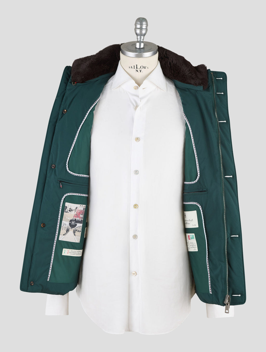 Kired Green Pl Beaver Fur Collar Gilet Coat