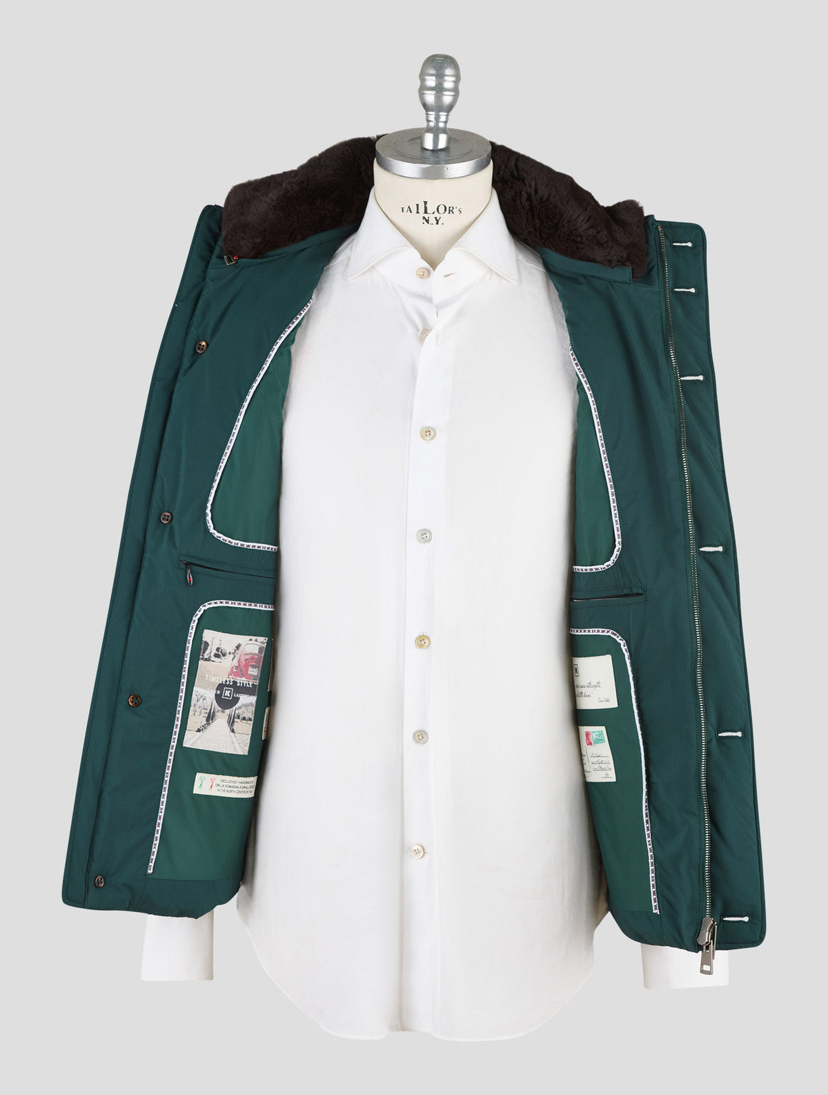 Kired Green Pl Beaver Fur Collar Gilet Coat