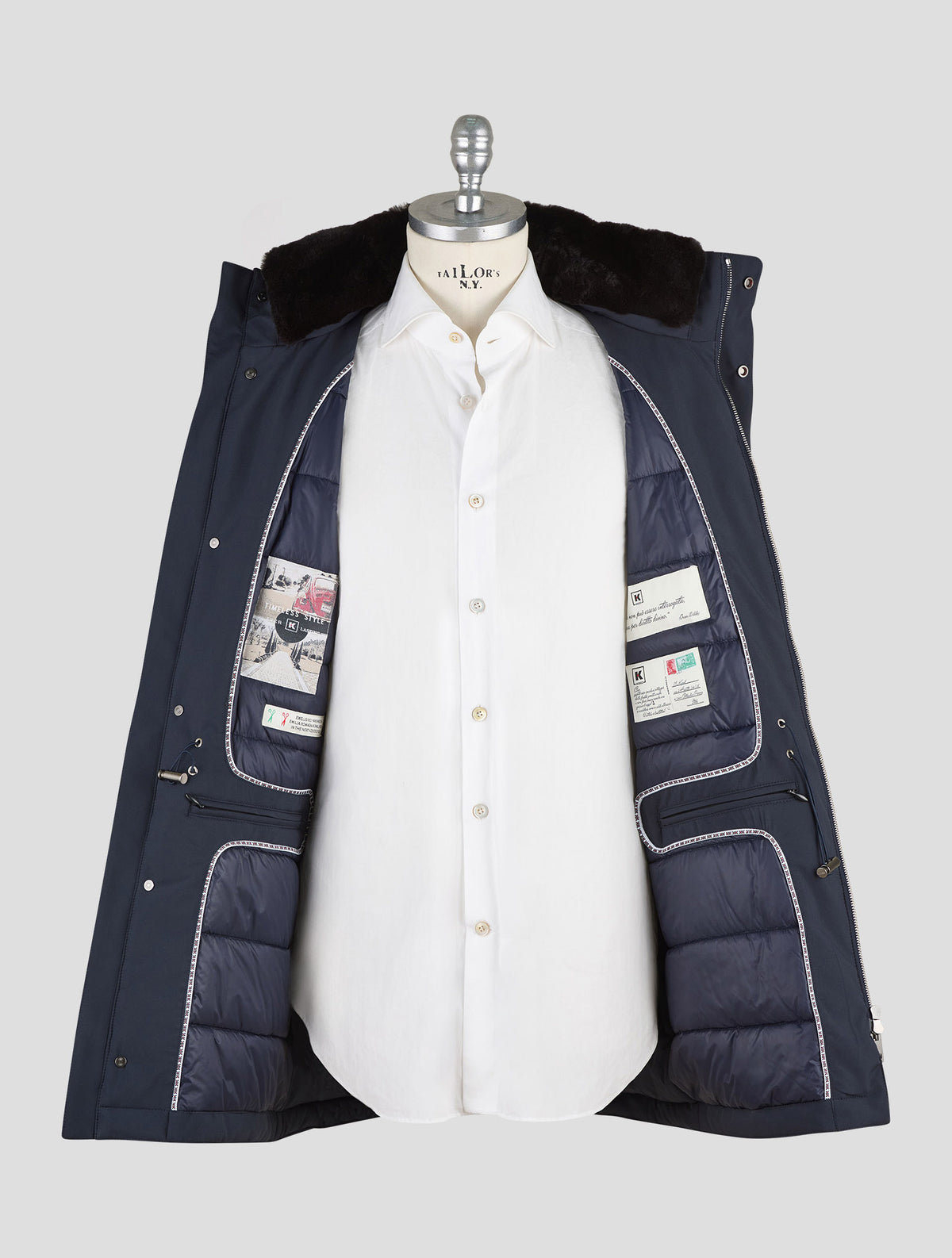 Kired Blue Pl Mink Fur Collar Coat