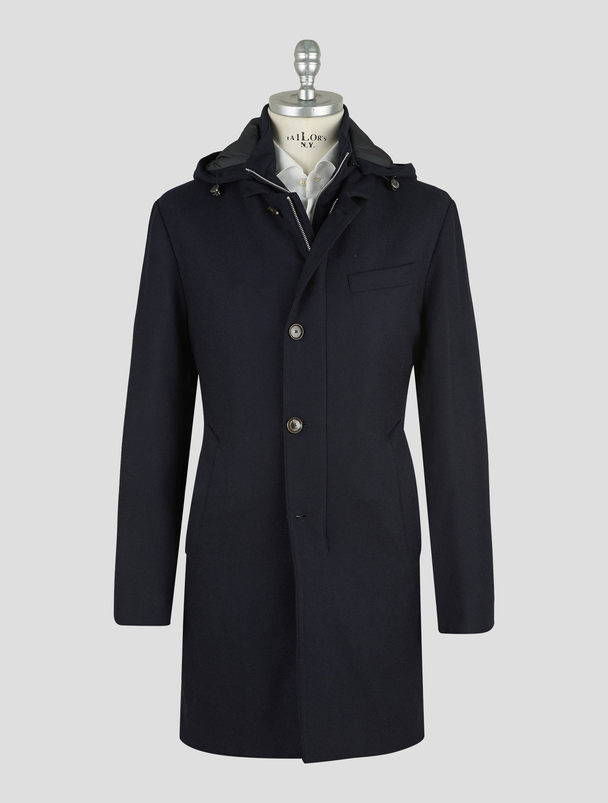 Montecore Dark Blue Virgin Wool Ea Loro Piana Fabric Overcoat